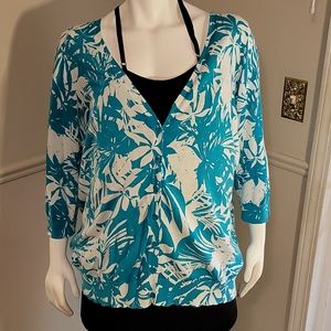 Lane Bryant, 26/28, Blue Floral Cotton Cardigan